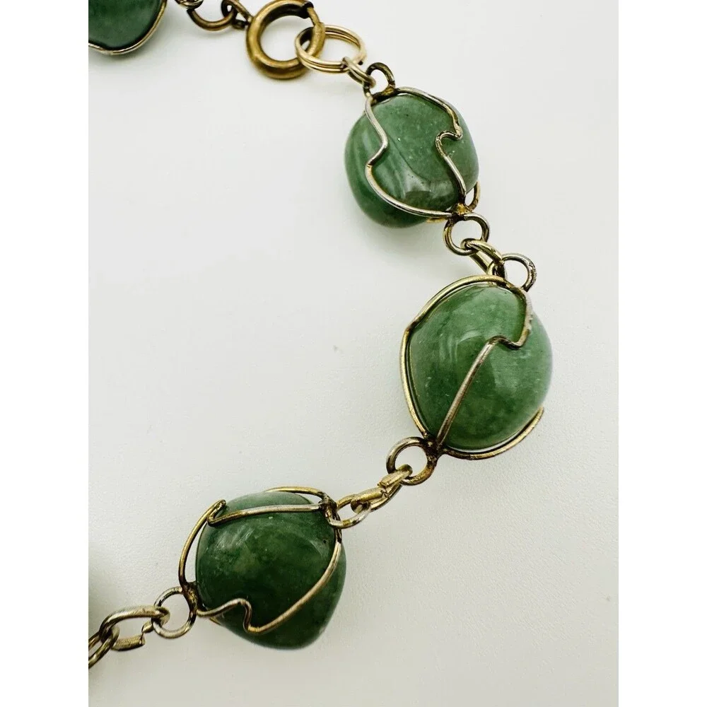 Vintage Wire Caged GemStone Bracelet Gold-Tone 8.5”
